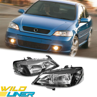 Pair Black Headlights Head Lamps For Holden Astra TS 1998-2006