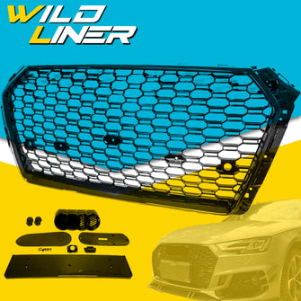 RS4 Style Honeycomb Front Bumper Grille For Audi A4 S4 B9 2017–2019