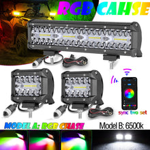 2x 4" & 12" RGB Chase & White LED Pods Work Light Bar Wireless Bluetooth UTV 4WD