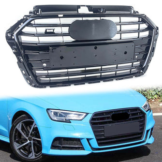 Gloss Black S3 Style Front Grille For Audi A3 S3 8V 2017–2020 Without ACC