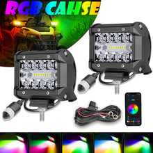 2x 4" & 12" RGB Chase & White LED Pods Work Light Bar Wireless Bluetooth UTV 4WD