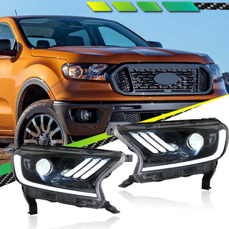 LED Headlight Assemblies Front Lamp DRL for Ford Ranger 2016-2019 Black