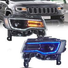 Full LED Headlights For 2014-2021 Jeep Grand Cherokee Blue DRL Startup