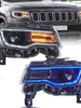Full LED Headlights For 2014-2021 Jeep Grand Cherokee Blue DRL Startup