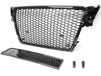 Gloss Black RS4 Style Front Bumper Hex Mesh Grille For Audi A4 S4 B8 2009–2012