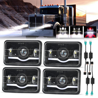 4Pcs 4"X6" LED Headlights Hi/Lo w/DRL + Adapters For Landcruiser 60 61 80 Series