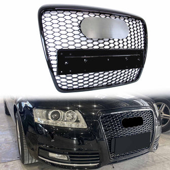 RS6 Style Honeycomb Front Grille Grill Glossy Black For Audi A6 C6 2004-2011 fg221