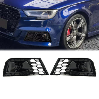 Pair Front Bumper Fog Light Grille Covers For Audi A3 S-Line / S3 2017-2020