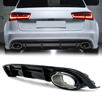 RS6 Style Rear Bumper Diffuser + Exhaust Tips For Audi S6 A6 S-line C7.5 2016-2018 di144