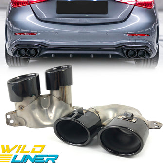 C43 AMG Style Gloss Black Twin Round Exhaust Tips Fit Mercedes C-Class W206 Sedan AMG Bumper 2022-2025
