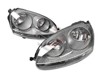Pair LH+RH Head Light Lamp (Dark Grey) For Volkswagen VW Golf MK5 2004-2008