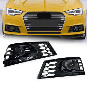 Pair Front Bumper Mesh Fog Light Grilles For Audi A4 B9 Non-S-Line 2017-2019