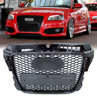 RS3 Style Front Grille for Audi A3 8P 2009-2013 – Gloss Black Honeycomb