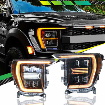 LED Headlights Front Lamps Assembly Smoked DRL for Ford Raptor F150 2021-2023