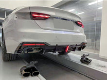 Gloss Black Rear Diffuser w/ LED Light + Exhaust Tips for Audi A5 S-Line S5 Sport 2020-2023