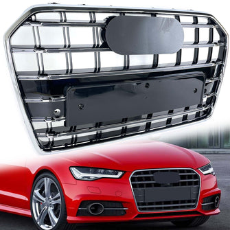 RS6 Style Glossy Black Front Grille Grill For Audi A6 C7 S6 2016-2018