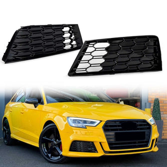 Pair Front Bumper Honeycomb Fog Light Grilles Audi A4 B9 Non-S-Line 2017-2019
