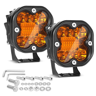 Pair 3" 3000K Amber LED Cube Work Light Bar Spot Flood Pods Driving Fog Off Road UTV 4WD