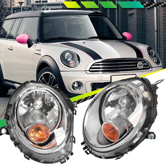 Pair LH+RH Head Light Front Lamp Halogen Amber for Mini Clubman R55 2008-2014