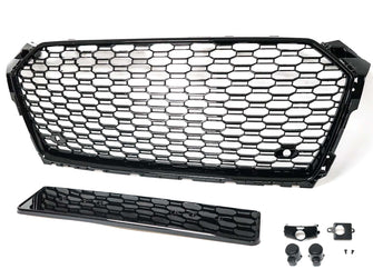 RS5 Style Badgeless Gloss Black Honeycomb Front Grille For Audi A5 S5 B9 2017–2019