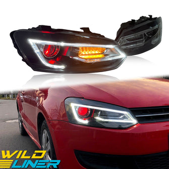 Dual Beam LED Headlights w/DRL Demon Eyes For VW Polo 2011-2017 Sequential Turn Signal