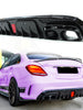 Rear Diffuser w/ LED Brake Light + Exhaust Tips For Mercedes W205 Sedan AMG Bumper 2015-2020