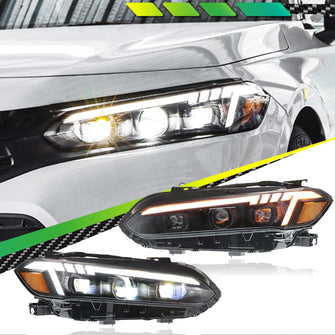 LED Headlights Assembly Front Lamps Turn Signal Smoked for Honda Civic 2022-2024