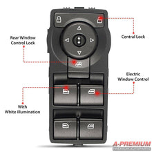 Master Silver Window Switch for Holden Commodore VE w/ White Illumination 2006-2013