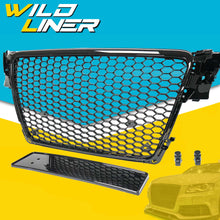 Badgeless RS4 Style Gloss Black Honeycomb Front Grille For Audi A4 S4 B8 2009–2012
