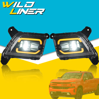 LED DRL For 2019-2022 Chevy Silverado 1500 2500HD 3500HD Fog Lights Lamp w/ Turn Signal