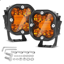 Pair 3" 3000K Amber LED Cube Work Light Bar Spot Flood Pods Driving Fog Off Road UTV 4WD