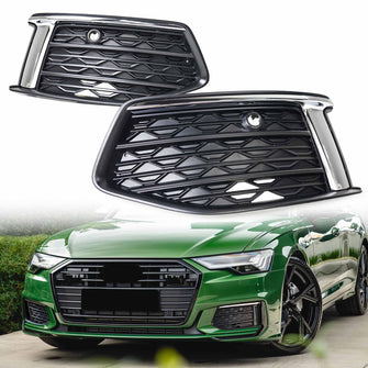 Pair Front Bumper Fog Light Grille Covers Audi A6 C8 Non-S-Line 2019-2025