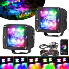 Pair 3" RGB Chase LED Cube Work Light Bar Music Halo 6500k Wireless Bluetooth 4WD