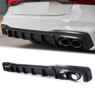 Carbon Fiber Look Rear Diffuser + Black Exhaust tips For Audi A7 4K8 Sedan Sline 2019-2023 di154