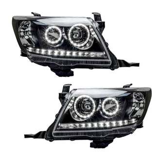 Pair Black LED HALO Projector Angel Eyes Head Lights For Toyota HILUX 2011-2015