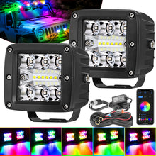 Pair 3" RGB Chase LED Cube Work Light Bar Music Halo 6500k Wireless Bluetooth 4WD