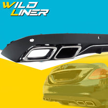 Black Rear Diffuser + Chrome Tips For Mercedes-Benz C-Class W205 S205 C300 NON-AMG 2015-2021