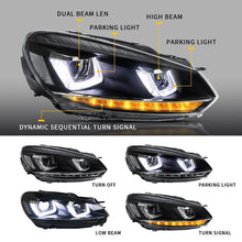 Headlights LED DRL w/Sequential For Golf 6 MK6 2010-2014 Front Light Lamps