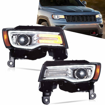 Pair Chrome LED Headlights w/Animation For 2014-2022 Jeep Grand Cherokee DRL Sets