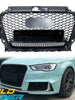 Gloss Black Mesh Honeycomb Front Grill For Audi A3 S3 8V 2013–2016 Replacement
