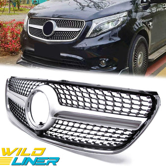 For Mercedes Benz V-Class W447 2015-2018 Diamond Chrome Front Grille Grill fg133
