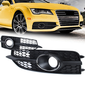 For 2012-2015 Audi A7 S-Line S7 Honeycomb Front Bumper Fog Light Grille Cover Black/Chrome