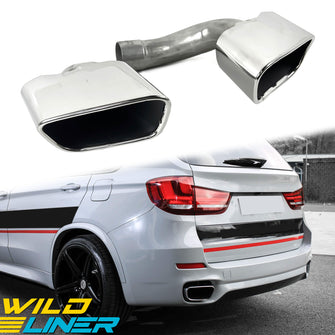 Left+Right For BMW 2014-2018 X5 F15 35i M-Sport Square Exhaust Tips Chrome Muffler Replacement