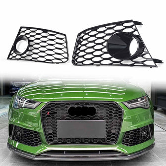 Pair Front Bumper Honeycomb Fog Light Grilles Audi RS6 2014-2018