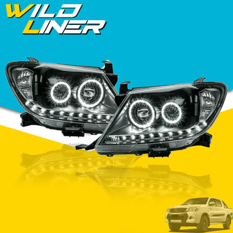 DRL LED Projector Angel Eye Headlight Daytime Running Light For Toyota Hilux 2005-2011