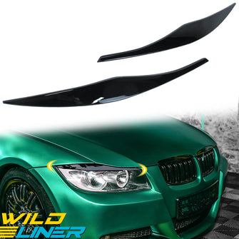 For 2005-2011 BMW 3-Series E90 Sedan Eyebrow Cover Trim Headlight Eyelids Glossy Black