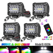 4pcs 4" RGB Chase LED Pods Work Light Bar Music APP Bluetooth Off Road UTV 4WD 12V