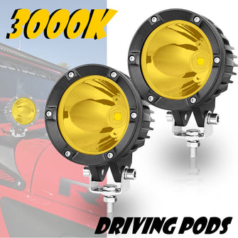 2x 4" 3000K Round LED OffRoad Driving Lights Spot Pods Yellow Fog Headlight 4WD