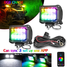 4pcs 4" RGB Chase LED Pods Work Light Bar Music APP Bluetooth Off Road UTV 4WD 12V