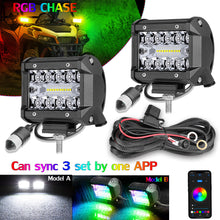 20" RGB Chase LED Work Light Bar 6500K Wireless Bluetooth W/DT Wiring 4WD +2X 4"